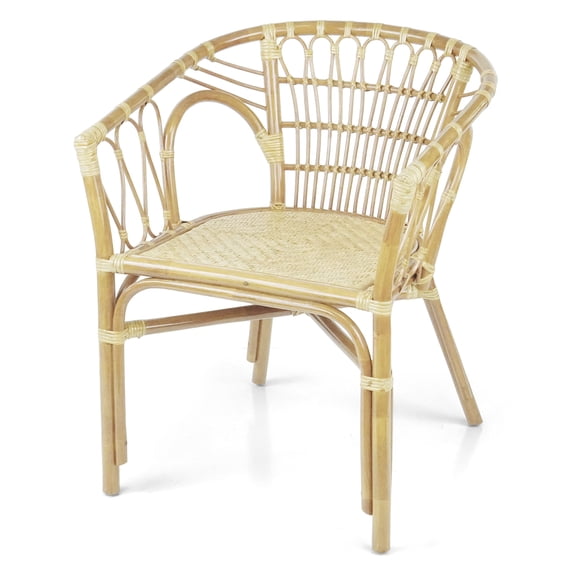 Nevada Natural Rattan Dining Chair, Handmade Wicker Armchair, Boho Style Accent Seating for Dining Room or Living Space, Natural Color