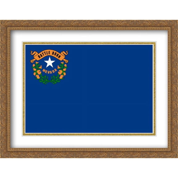 Nevada State 2x Matted 36x28 Large Gold Ornate Framed Art Print by The Flag Art Print Series