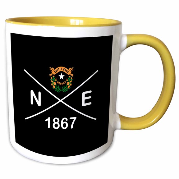 3drose, Nevada State Abbreviation, Statehood, Flag Art on Black Background., 11oz Two-tone Yellow Mug
