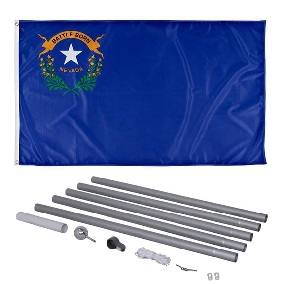 Nevada State Flag and 20ft Flagpole with PVC Ground Insert Included - 3ft x 5ft Knitted Polyester Flag, State Flag Collection, Flag Printed in The USA