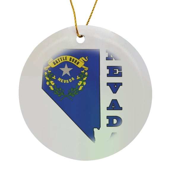 3drose, Nevada State Flag in the Outline Map and Letters for Nevada, Circle Porcelain Ornament