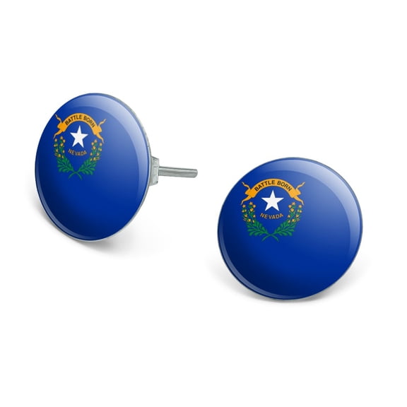 Nevada State Flag Novelty Silver Plated Stud Earrings