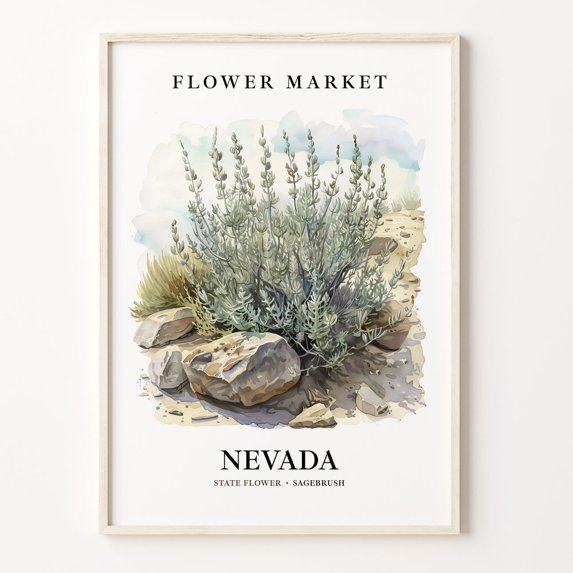 Nevada State Flower Art Print, Sagebrush Botanical Wall Art, 1960'S Nevada Flower Market, Neutral Pastel Home Decor NO FRAMED POSTER