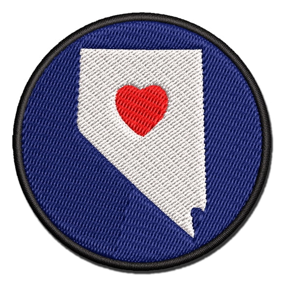 Nevada State with Heart Applique Multi-Color Embroidered Iron-On Patch - 3.5 Inch Large