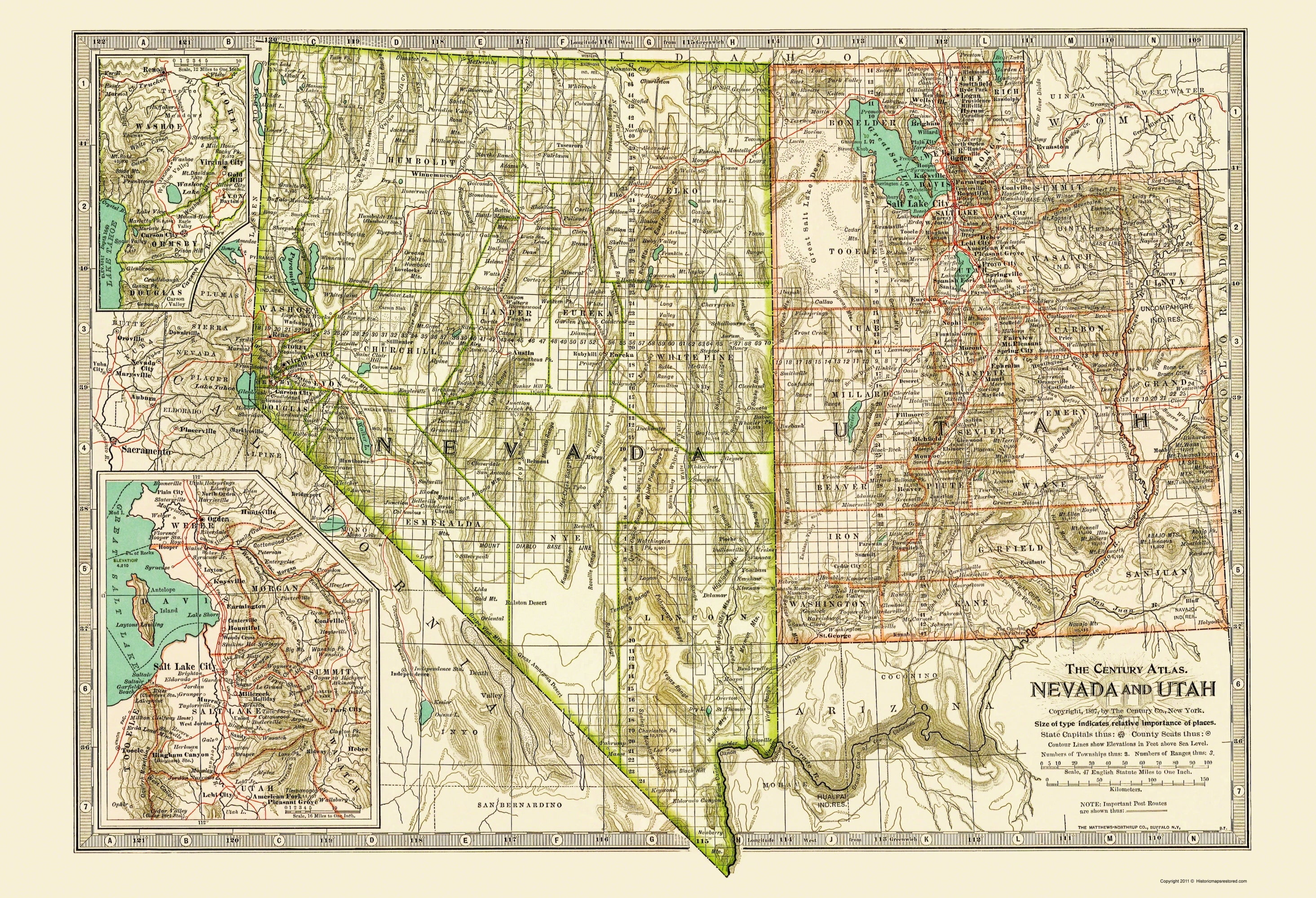 Historic State Map - Nevada Utah - Matthews 1807 - 23 x 33.70 - Vintage ...