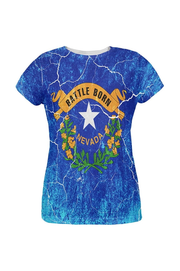 Nevada Vintage Distressed State Flag All Over Womens T Shirt Multi X-LG
