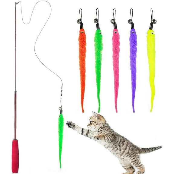 NeveLance Cat Toy, Retractable Wand with 5 Feathers for Your Cat and Cat