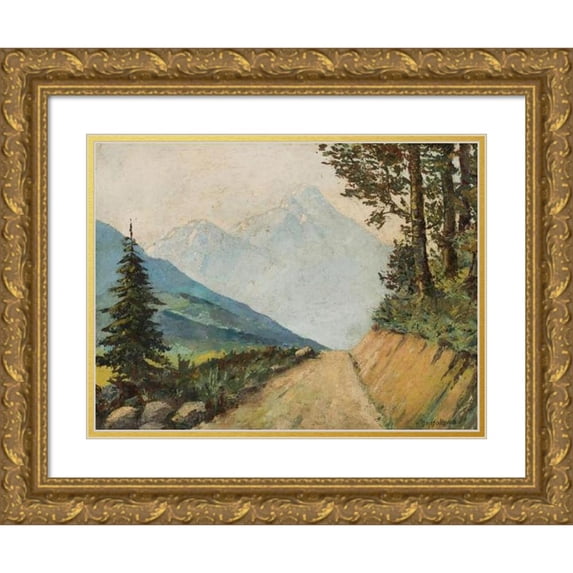 Nevena Badjakowa 14x12 Gold Ornate Wood Frame and Double Matted Museum Art Print Titled - Mountain Landscape with a Road