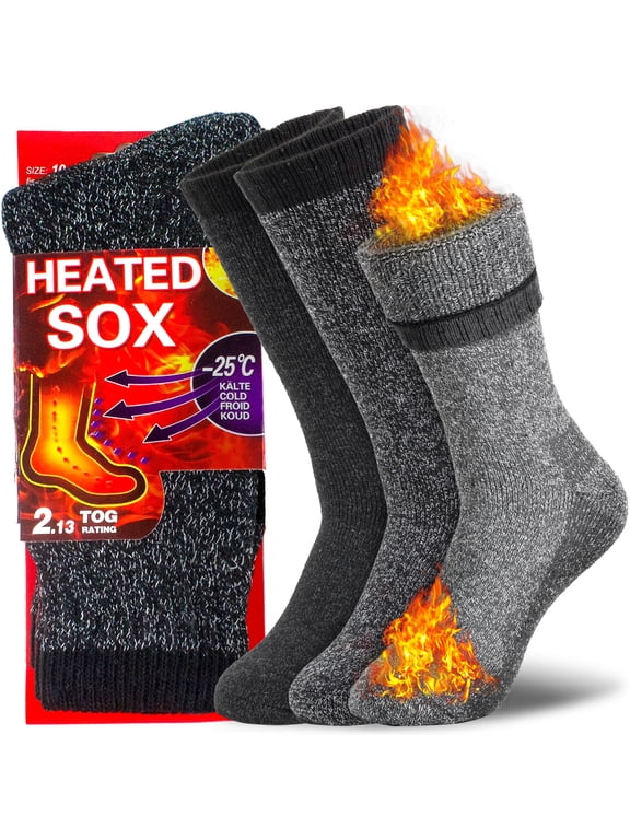 3 Pairs Men's Thermal Winter Socks Extreme Cold Weather Heated Insulated Thick Crew Boot Socks 10-13