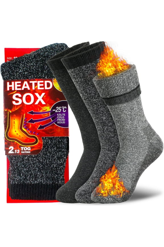 3 Pairs Men's Thermal Winter Socks Extreme Cold Weather Heated Insulated Thick Crew Boot Socks 10-13