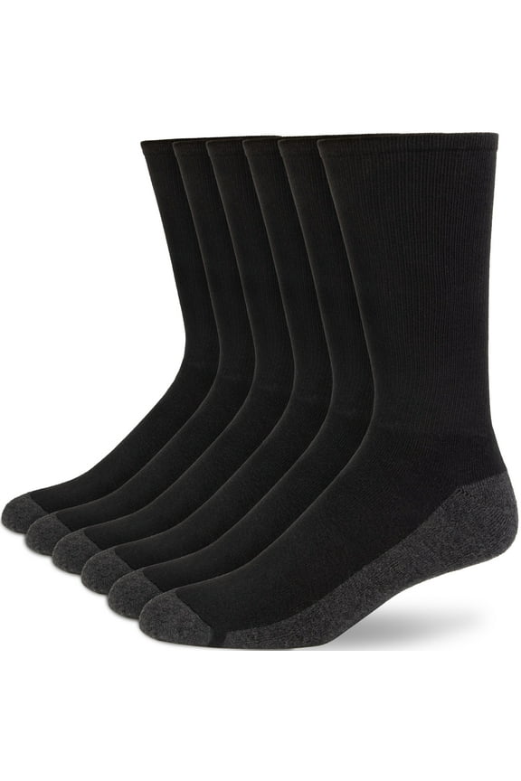 6 Pairs Men's Sport Athletic Cotton Socks Running Heavy Cushion Casual Crew Solid Socks Black (Size 10-13)