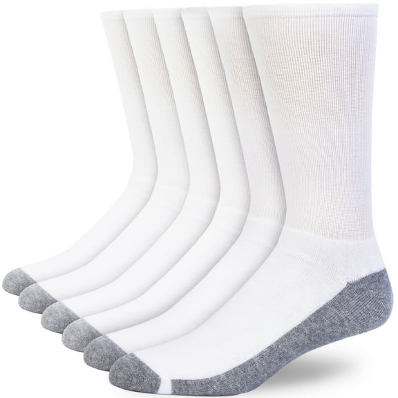 Nevend 6 Pairs Men's Sport Athletic Cotton Socks Running Heavy Cushion Casual Crew Solid Socks White (Size 10-13)