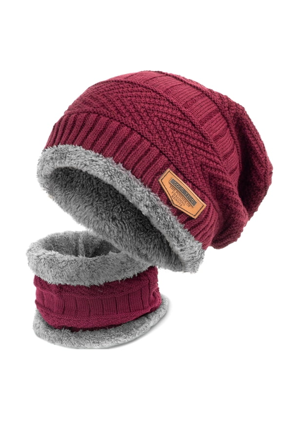 Knitted Beanie and Scarf Set Warm Knit Thick Fleece Lined Hats, Set of 2