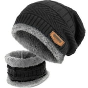 NevEND Unisex Warm Knit Fleece Lined Hat, Scarf & Glove Set, Black, 2-Piece