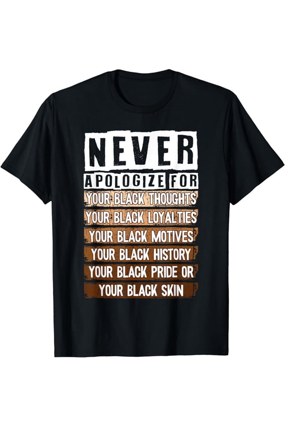 Never Apologize Black History Month BLM Melanin Pride Afro T-Shirt