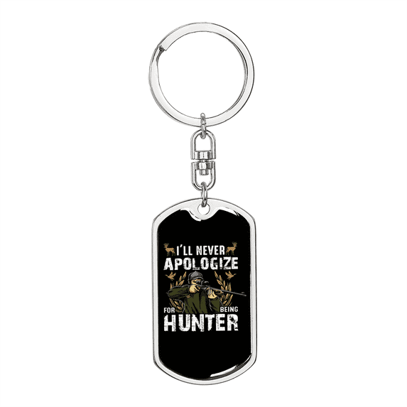 Never Apologize Stainless Steel or 18k Gold Premium Swivel Dog Tag Keychain