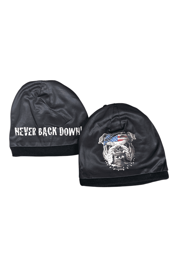Never Back Down Bulldog Beanie Lined, Sublimated Print Winter Hat