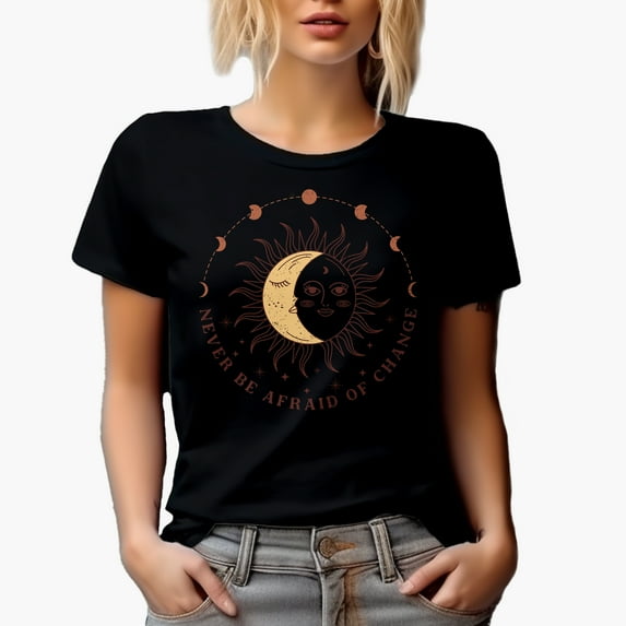 Distressed Never Be Afraid of Change, Boho Art Merch Gift, Black T-Shirt, 3XL