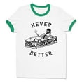 thumbnail image 1 of Never Better Skeleton Ringer Tee Shirt Unisex Medium White/Kelly Green, 1 of 5