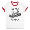 thumbnail image 1 of Never Better Skeleton Ringer Tee Shirt Unisex Small White/Red, 1 of 5