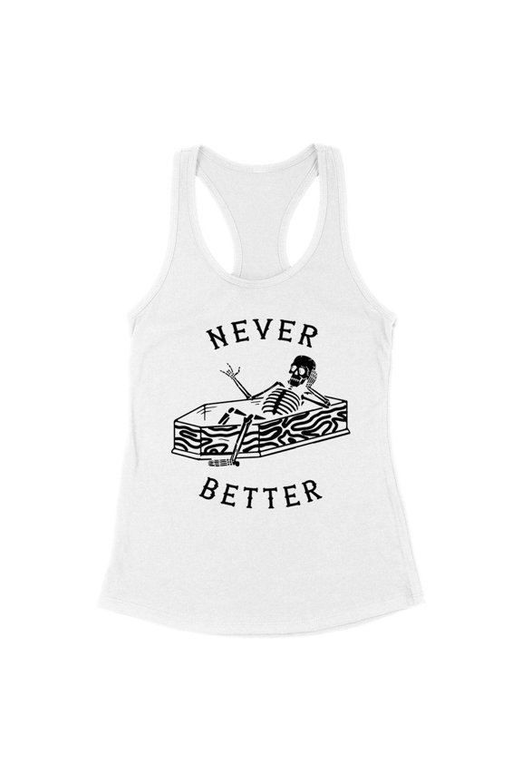 Never Better Skeleton Tank Top Fitted Racerback Women's Small White