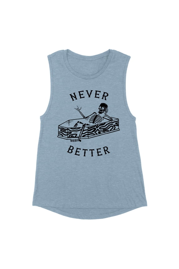 Never Better Skeleton Women's Muscle Tank 2X-Large Stonewash Denim