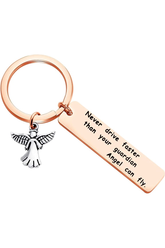 Never Drive Faster Than Your Guardian Angel Can Fly Keychain Guardian Angel New Driver Driving License Key Chain