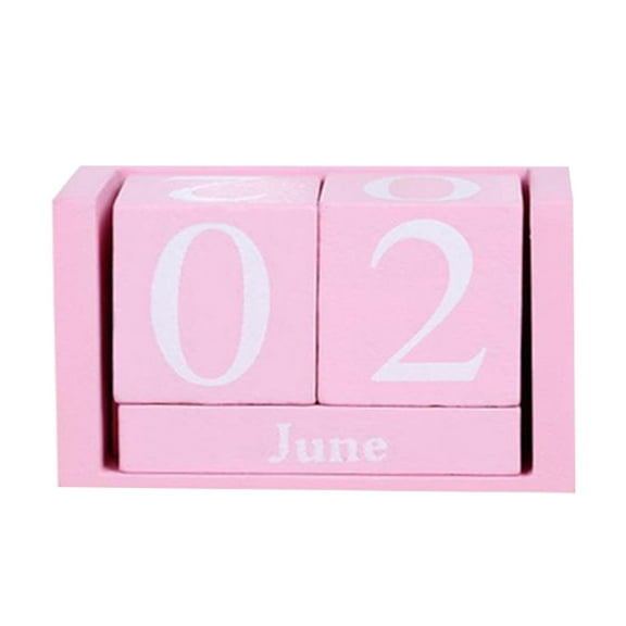Never Ending Wooden Date Calendar Creative Desk Decoration Wood Blocks for Home and Office (Pink)