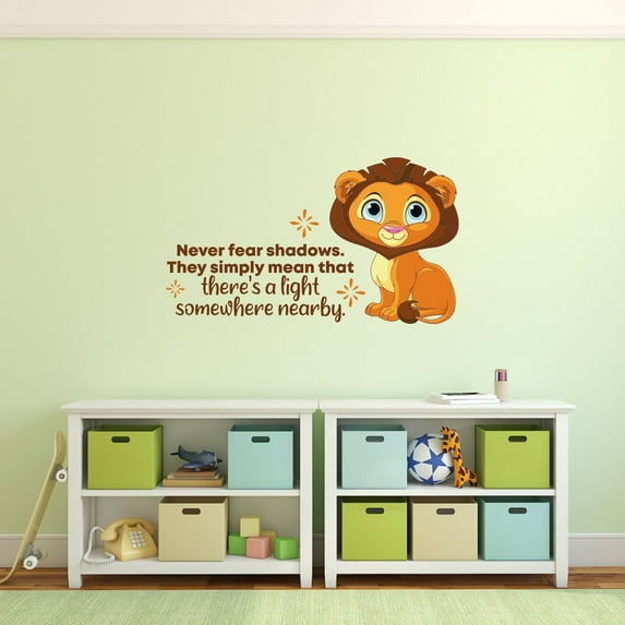 Never Fear Lion Animal Life Quote Cartoon Quotes Decors Wall Sticker Art Design Decal for Girls Boys Kids Room Bedroom Nursery Kindergarten Home Decor Stickers Wall Art Vinyl Decoration (12x20 inch)