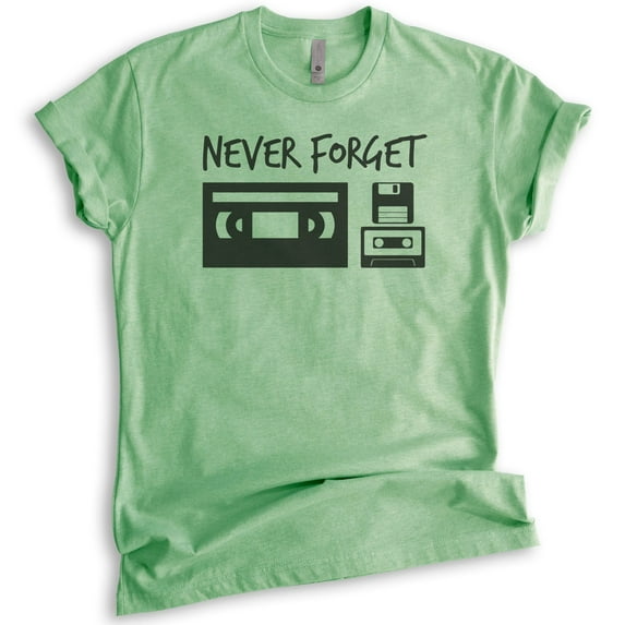 Never Forget 80s Technology Shirt, Unisex Women's Men's Shirt, 80s Nostalgia Shirt, VHS, Cassette Tape Tee, Heather Apple Green, 3X-Large