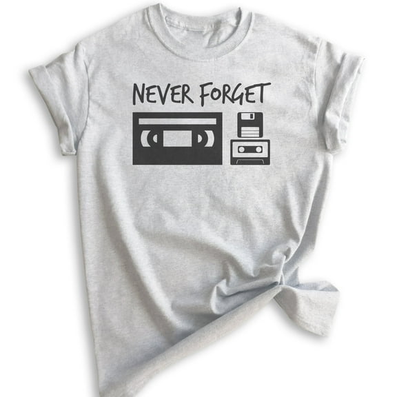 Never Forget 80s Technology Shirt, Unisex Women's Men's Shirt, 80s Nostalgia Shirt, VHS, Cassette Tape Tee, Heather Ash, Medium