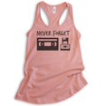 thumbnail image 1 of Never Forget 80s Technology Tank Top, Ladies Racerback Tank Top, 80s Nostalgia Tank, VHS Cassette Tape Tank, Desert Pink, Small, 1 of 3