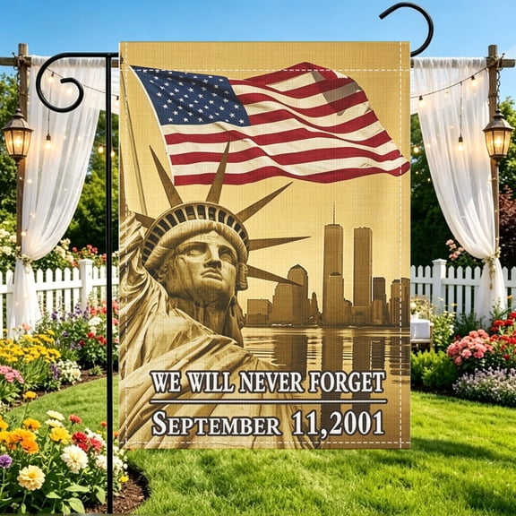 Never Forget 9.11.01 First Responders American Flag Garden Flag, 12x18 Inch Double Sided 2D Print, Yard Patio Lawn Commemorative Decor, No Flagpole, Holiday Gifts