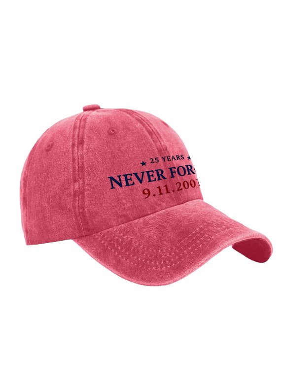 Never Forget 9/11 Anniversary Baseball Hat for Men Women, Unisex Vintage Cap with Embroidered Text Detail, Adjustable Curved Brim Casual Dad Hat for Everyday Wear Red