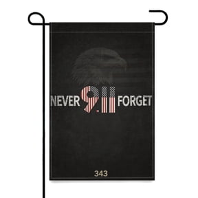 Never Forget 9.11 Garden Flag, 12x18 Inch Vertical Double Sided Heavy Linen, Bald Eagle, American Flag Pattern, Number 343 Fallen Firefighters Patriot Day Memorial Day Patriotic Holiday Decor
