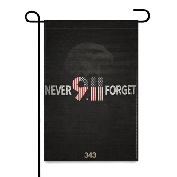 Never Forget 9.11 Garden Flag, 12x18 Inch Vertical Double Sided Heavy Linen, Bald Eagle, American Flag Pattern, Number 343 Fallen Firefighters Patriot Day Memorial Day Patriotic Holiday Decor