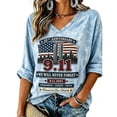thumbnail image 1 of Never Forget 9/11 Shirt for Women 25th Anniversary USA Tee Patriotic American Flag Twin Towers Memorial Graphic Top Casual Light Blue S, 1 of 5