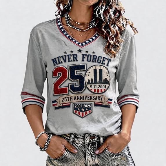 Never Forget 911 25th Anniversary Tshirt Women Patriot Day Memorial Tops for Women Vintage 911 Memorial 25th Anniversary Tops