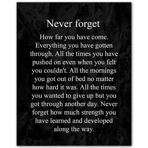 Never Forget How Far You Have Come - Inspirational Wall Art Print  Motivational Wall Decor for Home, Office, Living Room, Studio & Classroom poster