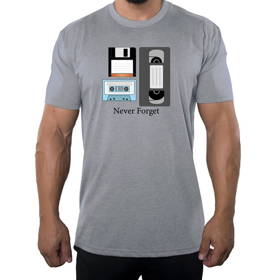 Never Forget Men's Retro T-shirts, Funny Graphic Tees, gaming shirt - Heather Grey MH200FUN S2 S