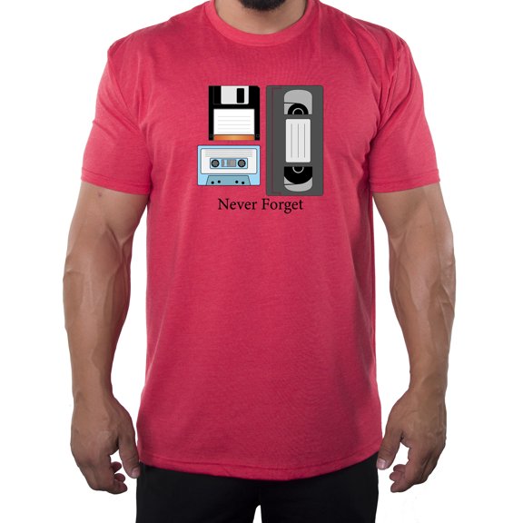 Never Forget Men's Retro T-shirts, Funny Graphic Tees, gaming shirt - Heather Red MH200FUN S2 3XL