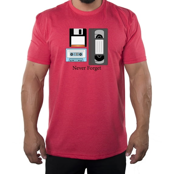 Never Forget Men's Retro T-shirts, Funny Graphic Tees, gaming shirt - Heather Red MH200FUN S2 3XL