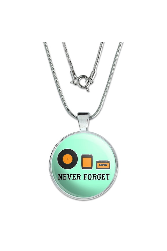 Never Forget Music Record 8 Track Cassette Vinyl 1" Pendant with Sterling Silver Plated Chain