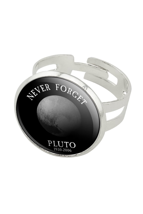 Never Forget Pluto Planet Astronomy Memorial Funny Silver Plated Adjustable Novelty Ring