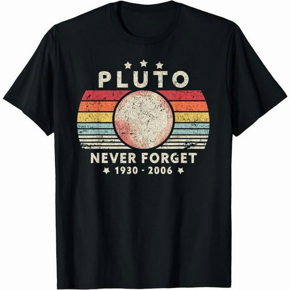 Never Forget Pluto Shirt. Retro Style Funny Space Science T-Shirt,Black, S-5XL