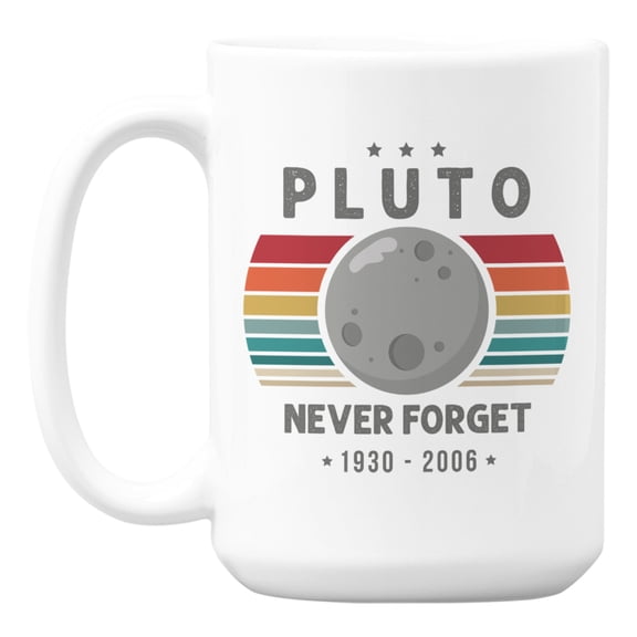 Never Forget Pluto White Ceramic Retro Style Coffee & Tea Mug (15oz)