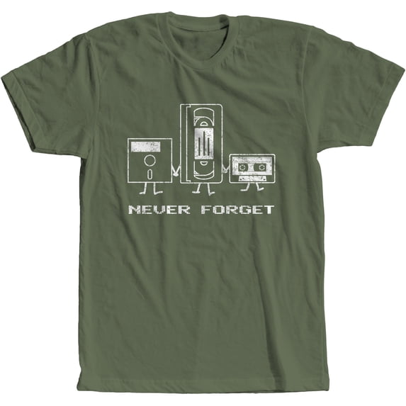 Never Forget Music Cassette VHS Tape Floppy Disk Retro Vintage Distressed T-Shirt