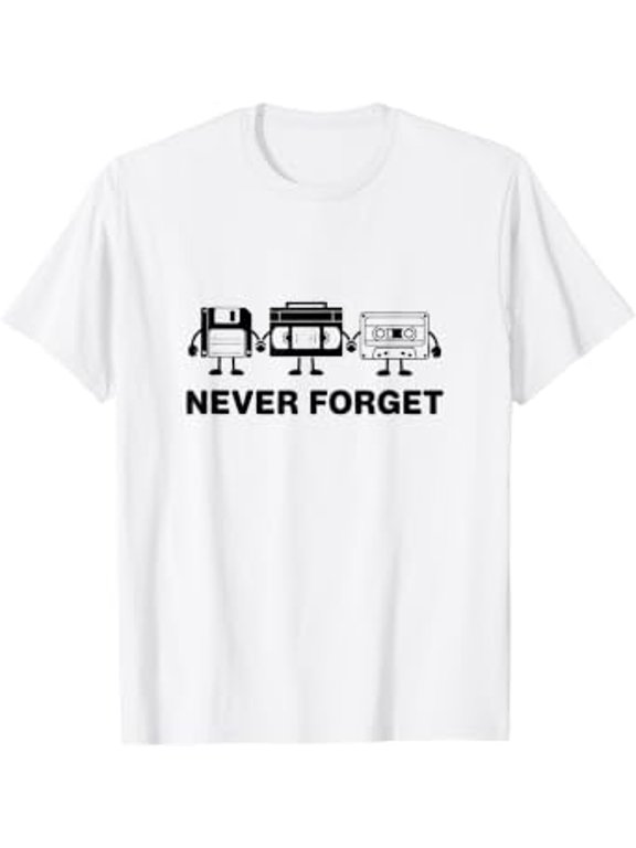 Never Forget Retro Tech Floppy Cassette 90s 80s Geek T-Shirt