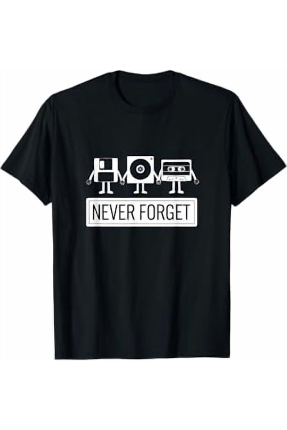 Never Forget Retro Tech Floppy Cassette Funny Nostalgic Geek T-Shirt