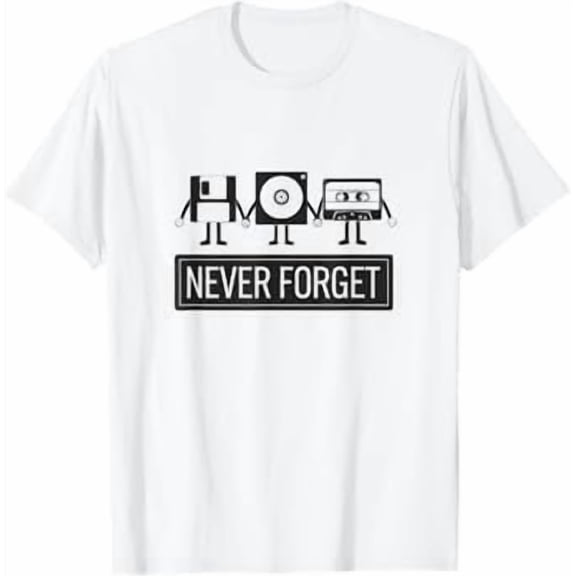 Never Forget Retro Tech Floppy Cassette Funny Vintage Geek T-Shirt